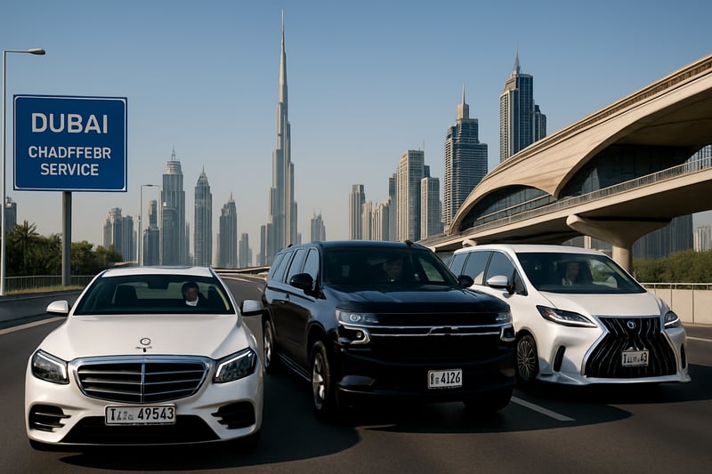 Modern Dubai road travel service with luxury vehicles Modern Dubai road travel service with luxury vehicles